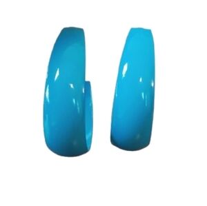 Bright Cyan Blue Wide C-Hoop Earrings Chunky Retro 80s Statement